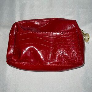 Estee Lauder Red Crocodile Embossed Vegan Leather Cosmetic Bag With Gold Detaili